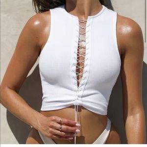 Joah Brown Lace Up Crop Tank in LILAC